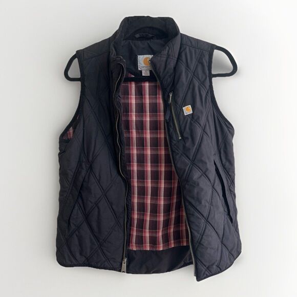 Vintage Carhartt Women's Quilted Vest Corduroy Collar Plaid Flannel Lining - Picture 2 of 7
